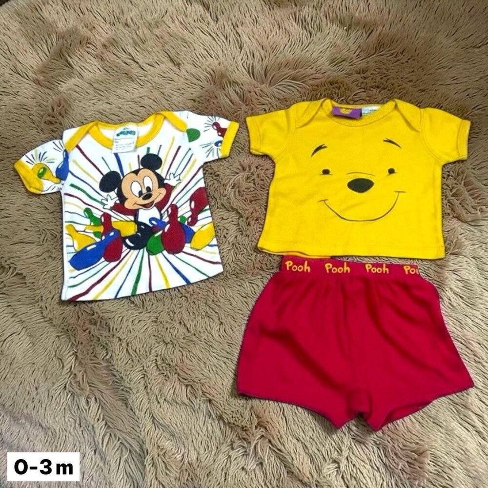 Vintage Disney Babies Mickey Mouse Winnie the Pooh 0-3M Baby Outfit Bundle Set
